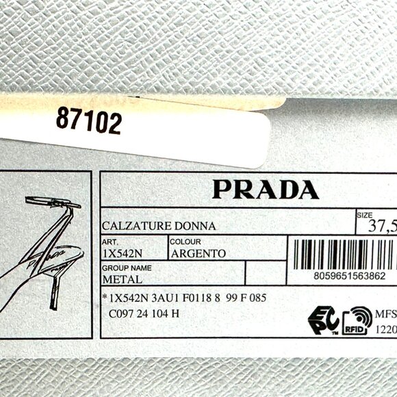 PRADA Metallic Leather Logo Triangle Heel Ankle Strap Sandals Heels Shoes - Picture 13 of 15